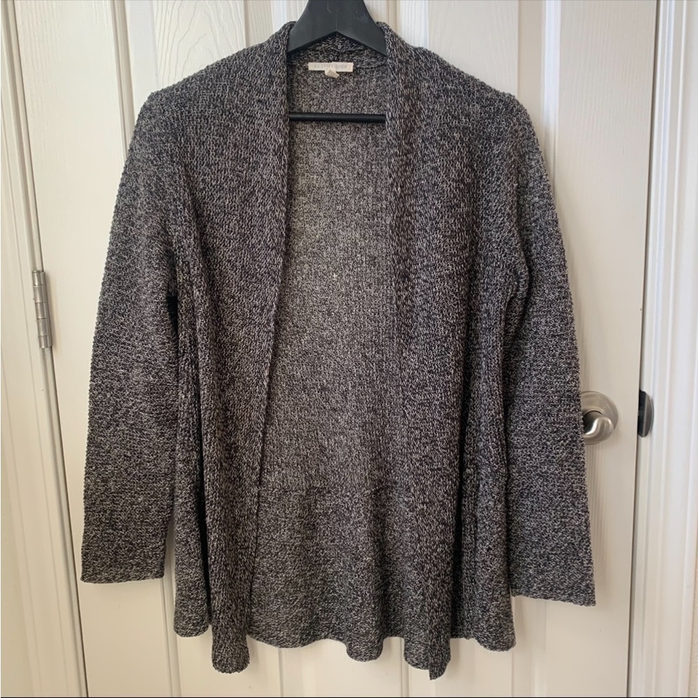 Eileen Fisher open front knit coastal cardigan gray black XS 100% linen